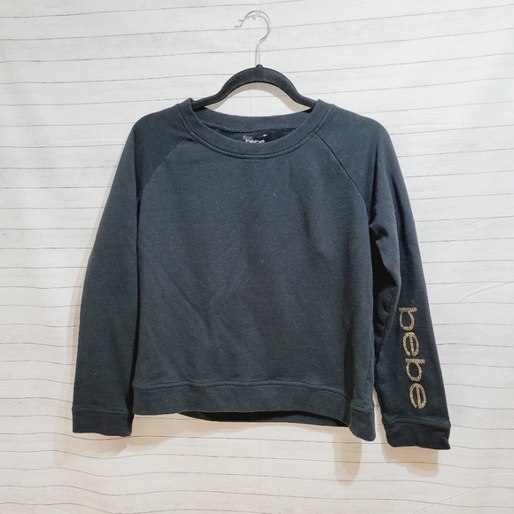 bebe BLACK SWEATSHIRT, W GOLD STUD LOGO, SZ LARGE, SO CUTE! - Picture 1 of 6